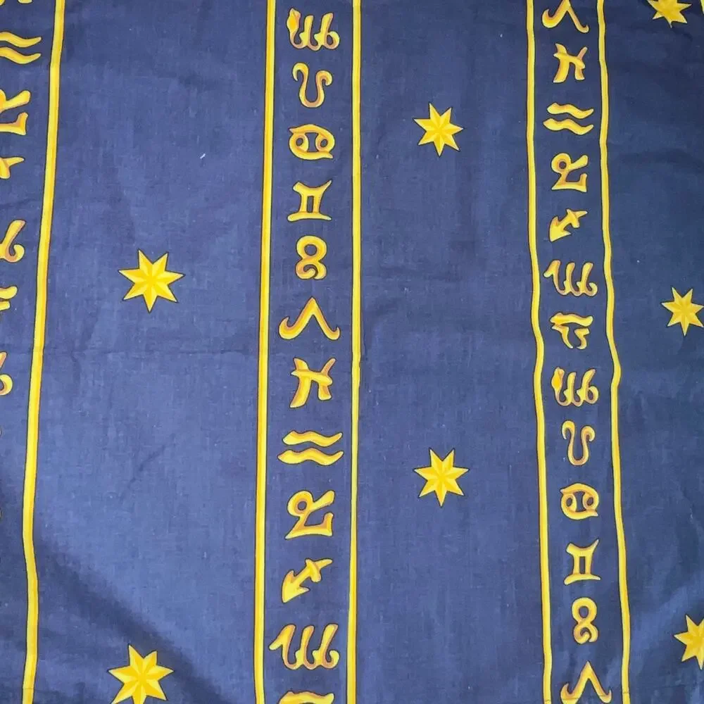 Vintage VTG Celestial Stars Sun Moon Navy Blue Button Closure Pillow Case (0737)